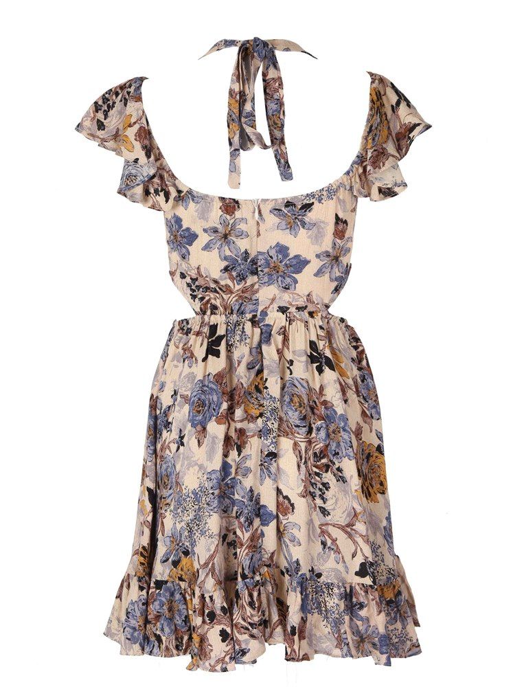 Vestido Feminino Com Decote Em V Pregueado Com Estampa De Linha