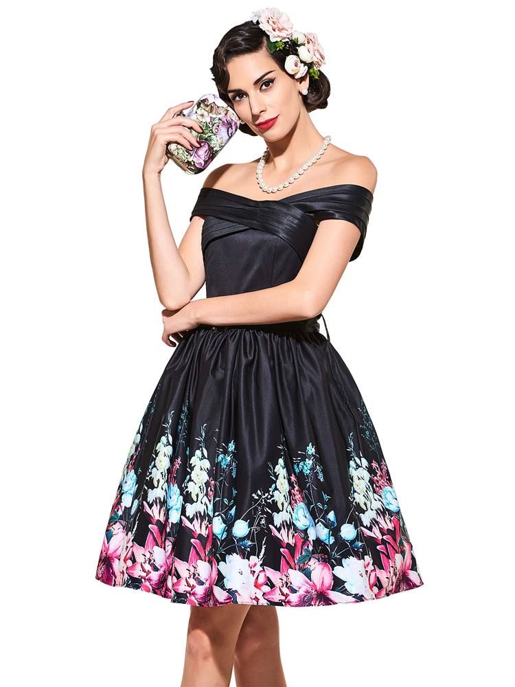 Vestido Feminino Com Decote Redondo Sem Mangas Vintage A Line