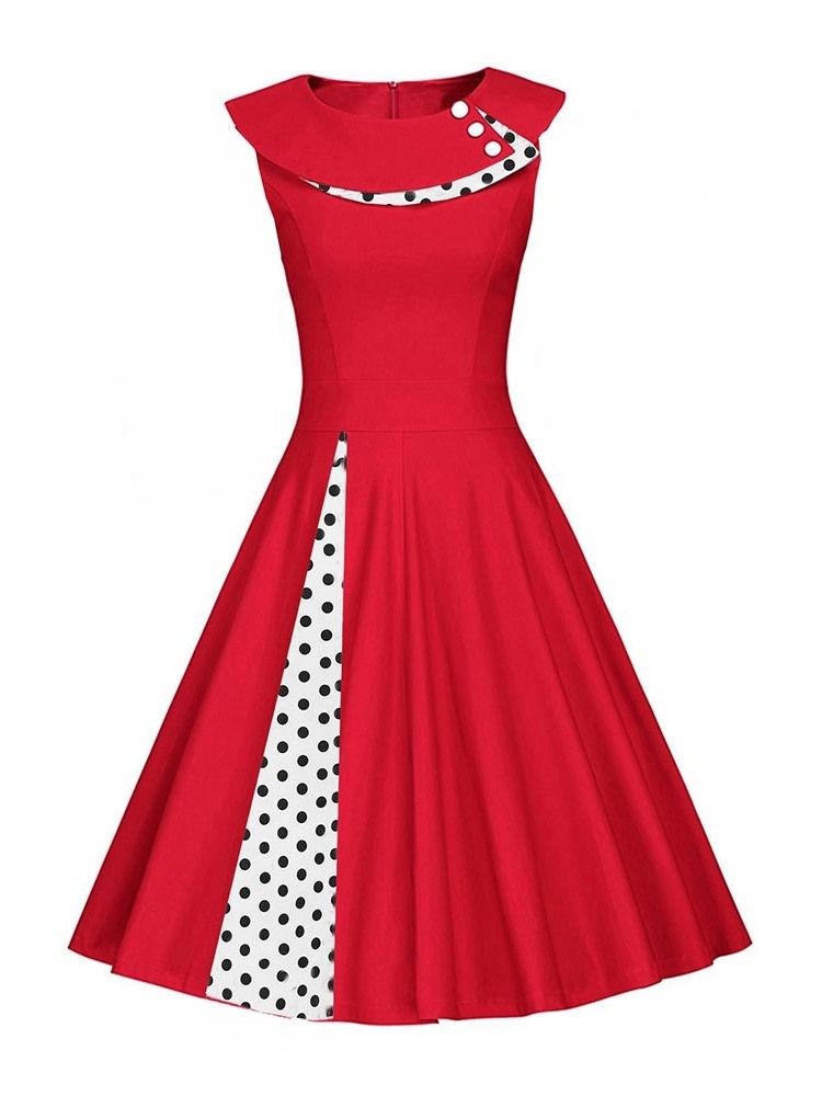 Vestido Feminino Com Estampa De Bolinhas Panturrilha Média E Patchwork
