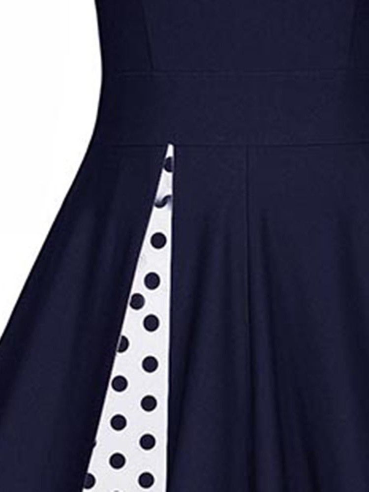 Vestido Feminino Com Estampa De Bolinhas Panturrilha Média E Patchwork