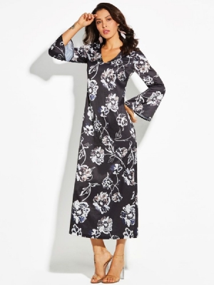 Vestido Feminino Com Estampa Floral Com Estampa Floral E Manga Larga