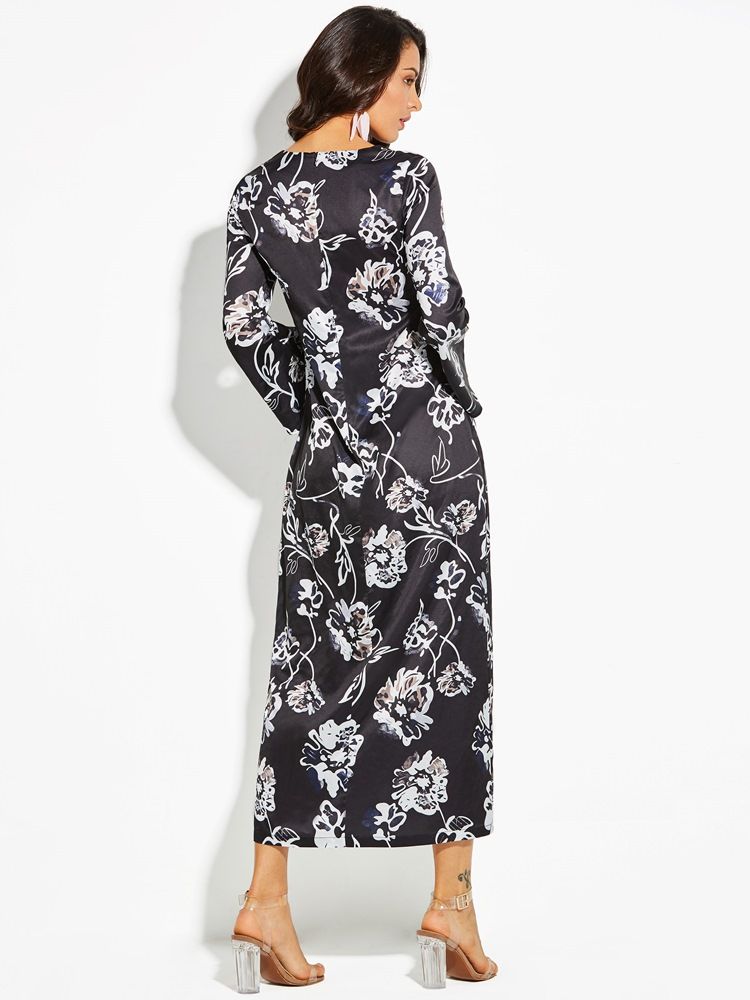 Vestido Feminino Com Estampa Floral Com Estampa Floral E Manga Larga