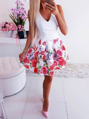 Vestido Feminino Com Estampa Floral Em Linha A Acima Do Joelho Com Decote Em V Único Vestido De Verão