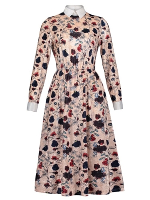 Vestido Feminino Com Estampa Floral De Gola Pólo Em Linha A