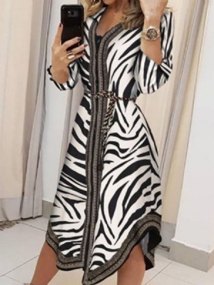 Vestido Feminino Com Estampa De Meia Canela E Manga Três Quartos Em Linha A