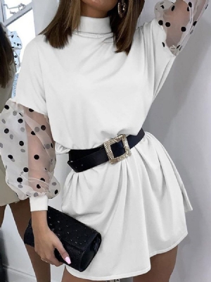 Vestido Feminino Com Gola Alta Em Malha De Manga Comprida Lanterna