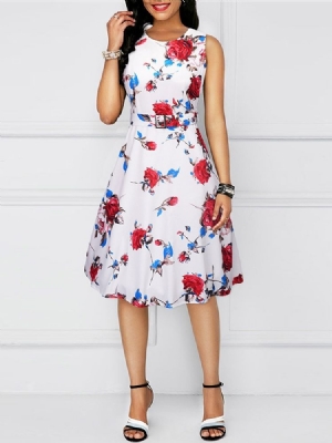 Vestido Feminino Feminino Com Gola Redonda Na Altura Do Joelho E Sem Mangas Para Escritório