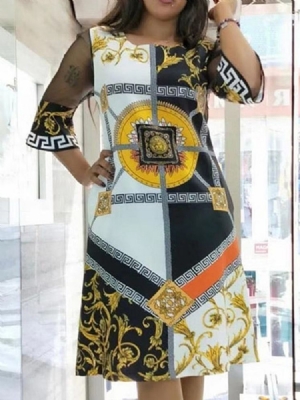 Vestido Feminino Com Manga Três Quartos Em Volta Do Pescoço Acima Do Joelho Na Cintura