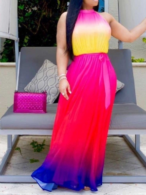 Vestido Feminino Com Renda Até O Chão Sem Mangas Gradiente De Verão