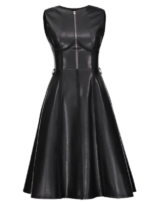 Vestido Feminino Com Zíper Sem Mangas E Meia Panturrilha A Line