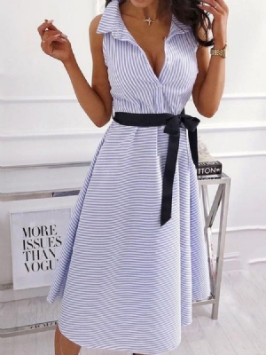 Vestido Feminino Em Patchwork Com Listras Sem Mangas E Sem Mangas