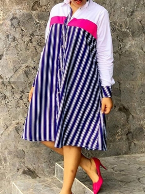 Vestido Feminino Em Patchwork De Manga Comprida De Manga Comprida Com Peito Único Feminino