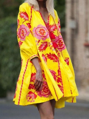 Vestido Feminino Estampado Acima Do Joelho Com Mangas Três Quartos Pulôver