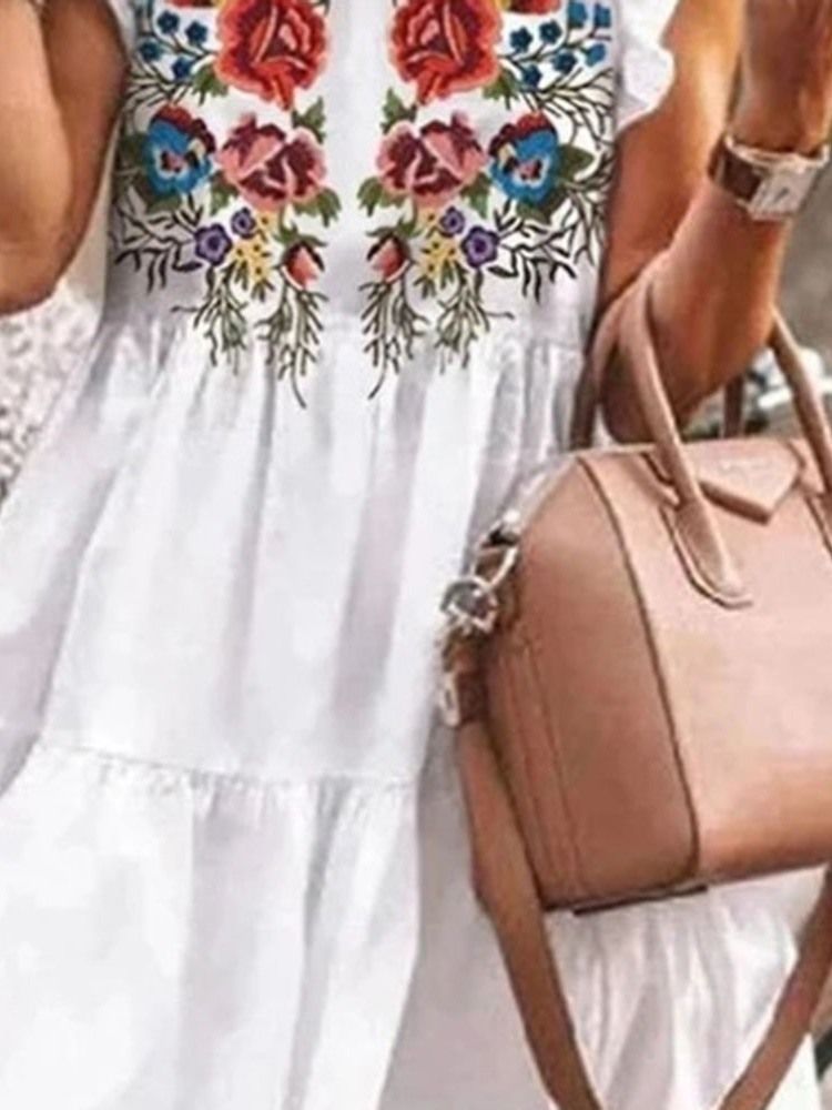 Vestido Feminino Estampado Com Gola Na Altura Do Joelho Em Linha A De Verão