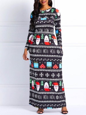 Vestido Feminino Estampado Em Linha A Até O Chão