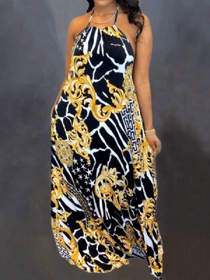 Vestido Feminino Estampado Sem Mangas Cor Até O Chão