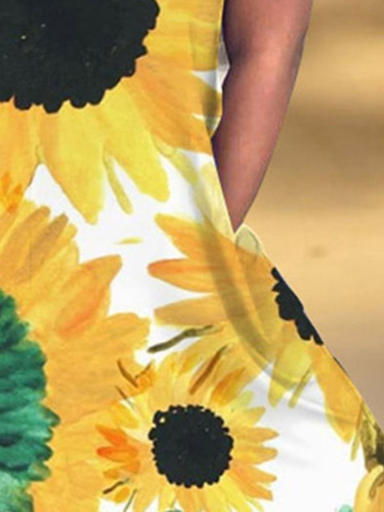 Vestido Feminino Floral Estampado Sem Mangas Até O Chão