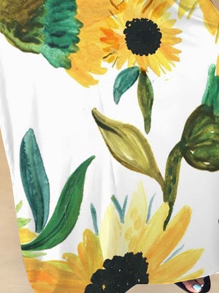 Vestido Feminino Floral Estampado Sem Mangas Até O Chão