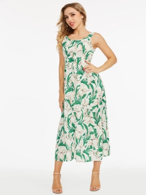 Vestido Feminino Floral Estampado Sem Mangas Em Linha A