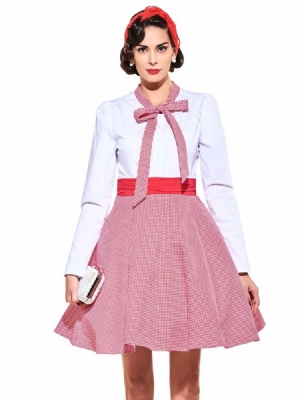 Vestido Feminino De Gola Alta De Manga Comprida Vintage