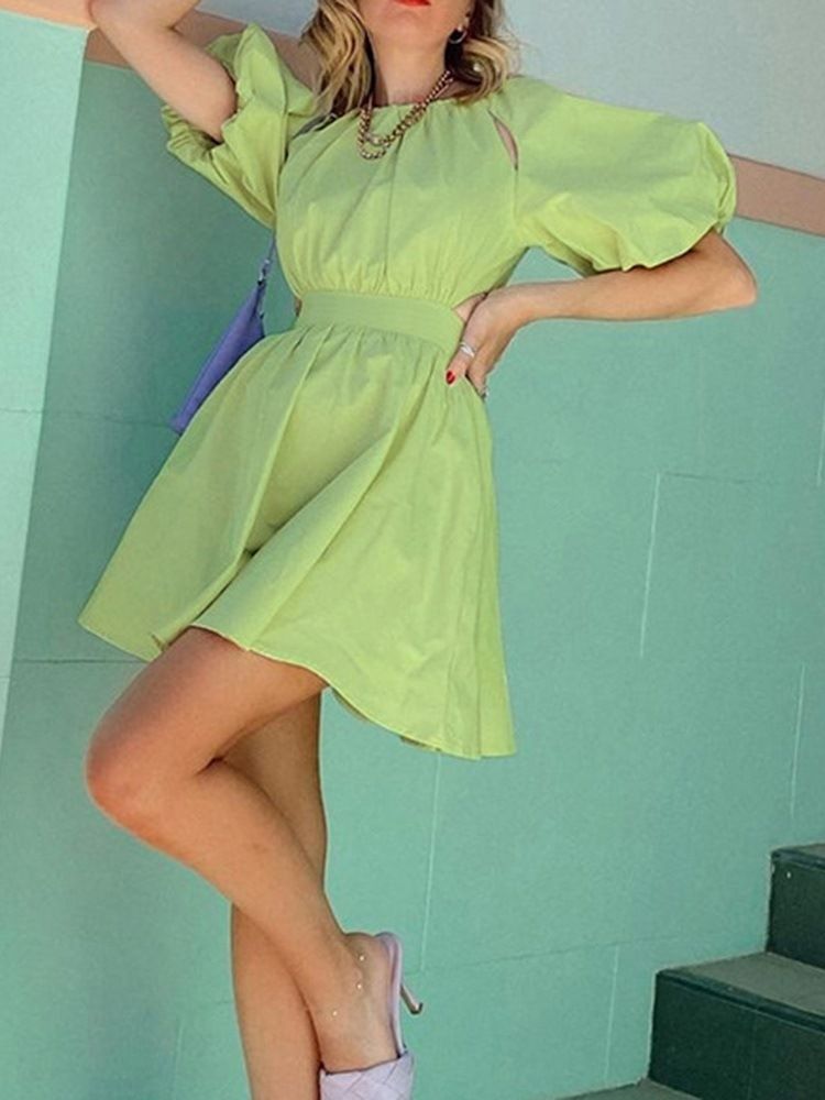 Vestido Feminino De Gola Redonda Manga Curta Acima Do Joelho Pulôver