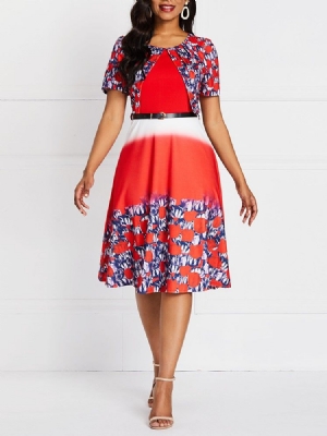 Vestido Feminino Gradient Ol Com Estampa Floral A-line Pullover