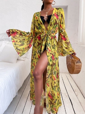 Vestido Feminino Longo Com Cadarço De Renda Manga Comprida Outono