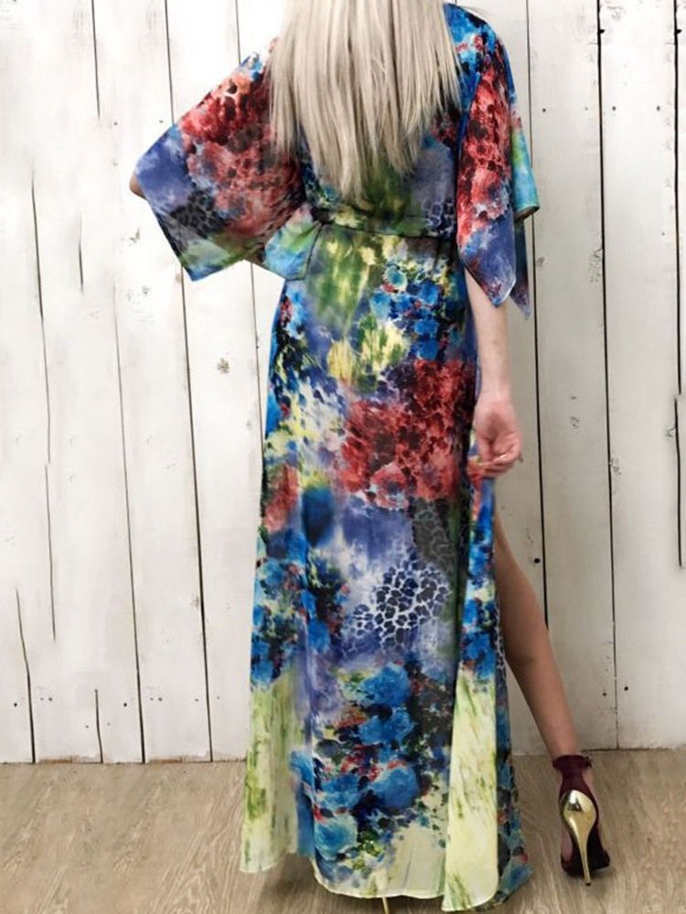 Vestido Feminino Longo Com Rendas E Manga Três Quartos Manga A