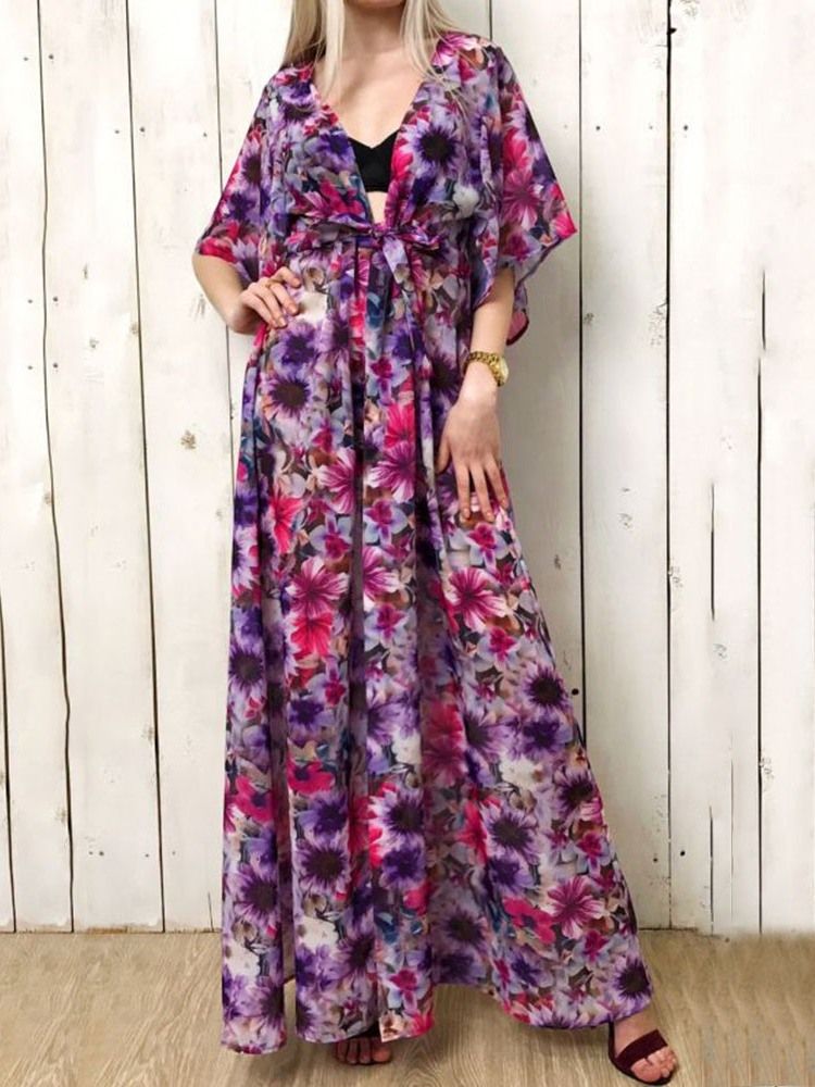 Vestido Feminino Longo Com Rendas E Manga Três Quartos Manga A