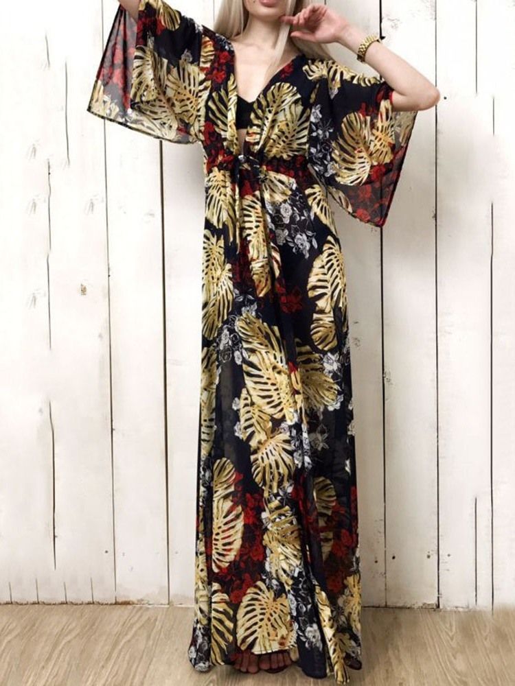 Vestido Feminino Longo Com Rendas E Manga Três Quartos Manga A