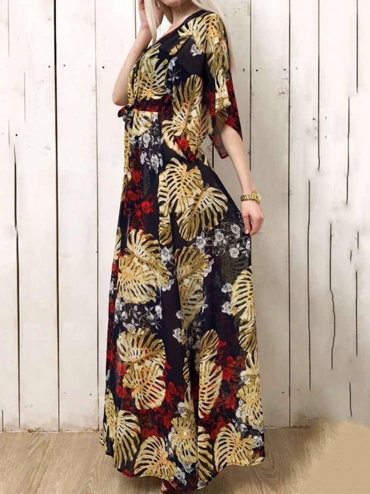 Vestido Feminino Longo Com Rendas E Manga Três Quartos Manga A