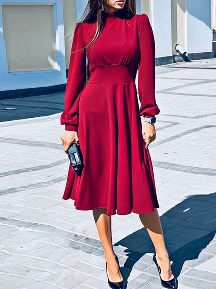 Vestido Feminino De Manga Comprida Com Gola Alta E Meia Canela Doce Estilo A