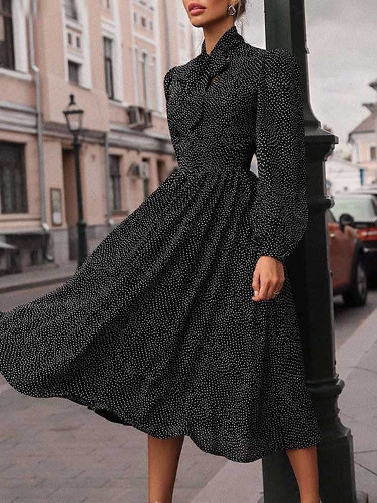 Vestido Feminino De Manga Comprida Com Gola De Meia Canela E Meia-calça