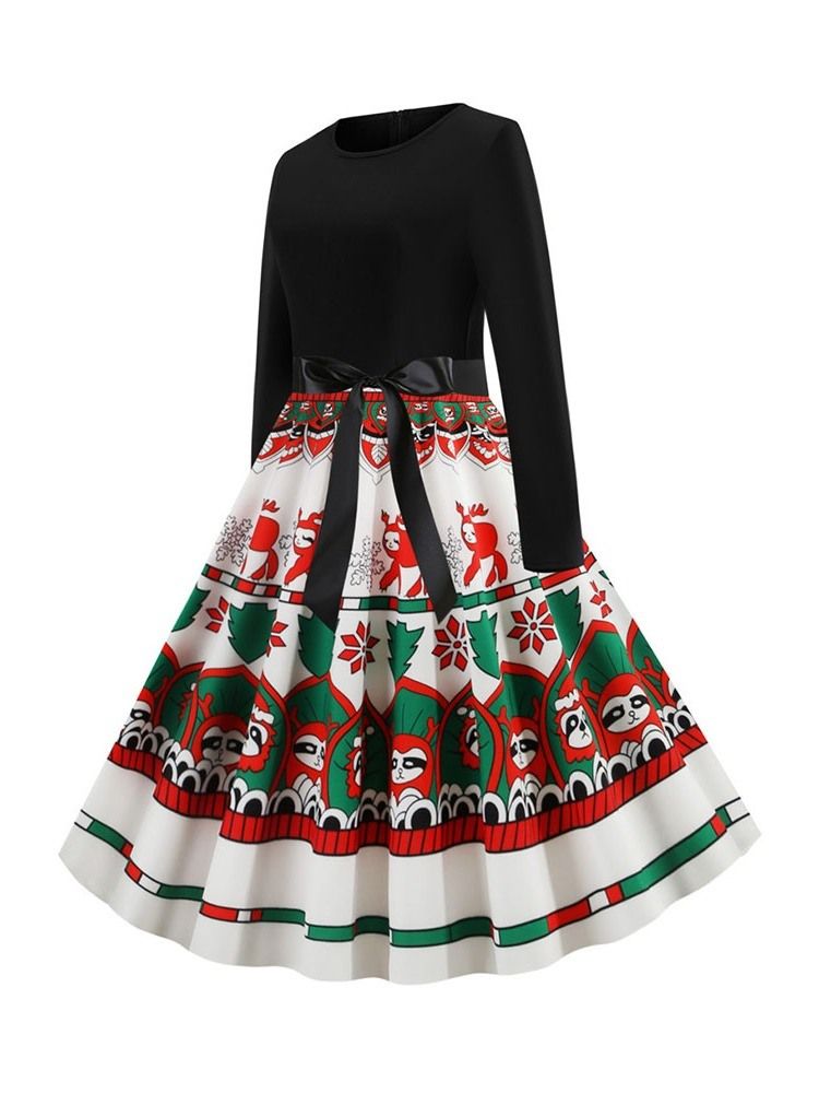 Vestido Feminino De Manga Comprida Em Volta Do Pescoço Médio Da Panturrilha Doce