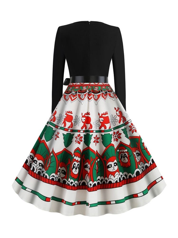 Vestido Feminino De Manga Comprida Em Volta Do Pescoço Médio Da Panturrilha Doce