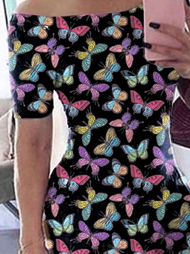Vestido Feminino De Manga Curta Com Ombro Frio Até O Chão Dividido