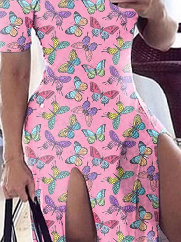 Vestido Feminino De Manga Curta Com Ombro Frio Até O Chão Dividido