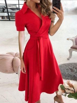 Vestido Feminino De Manga Curta Com Renda Na Barriga Da Perna