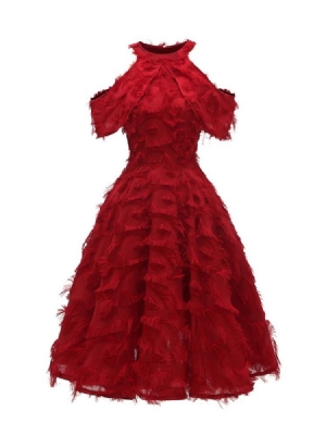 Vestido Feminino De Manga Curta De Manga Curta Em Volta Do Pescoço