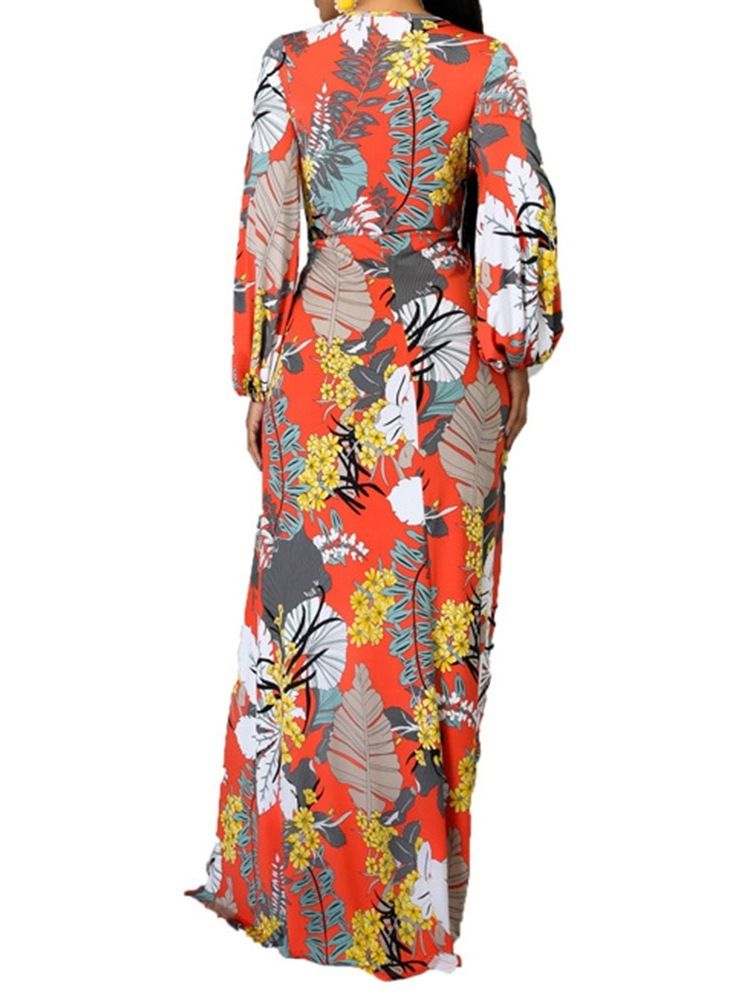 Vestido Feminino De Manga Longa Com Lanterna Até O Chão E Floral