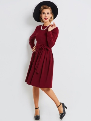 Vestido Feminino De Mangas Compridas Com Cordões Simples Em Linha