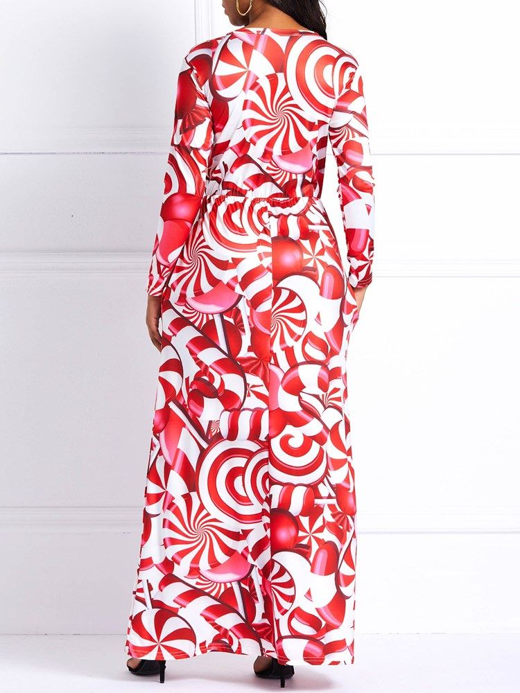 Vestido Feminino De Mangas Compridas Com Decote Redondo E Mangas Compridas