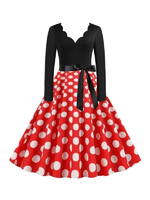 Vestido Feminino De Mangas Compridas Com Gola Em V Com Gola Em V E Manga Comprida Padrão Natal
