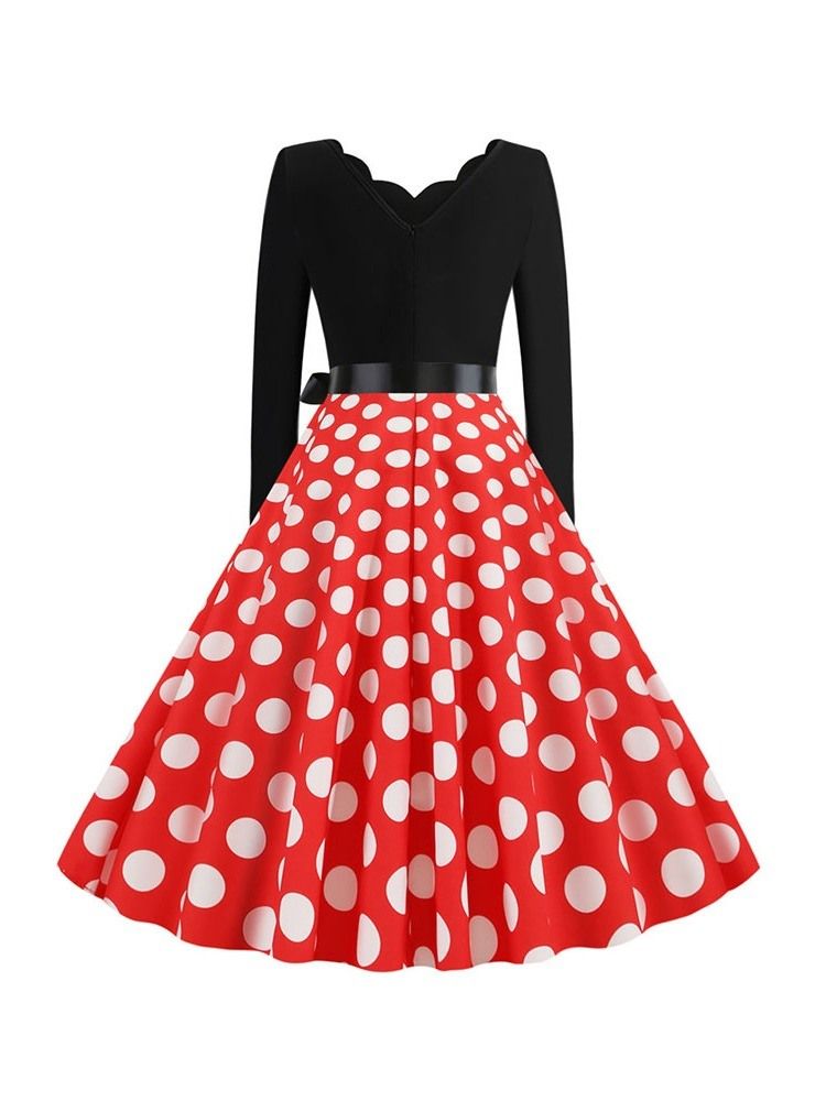 Vestido Feminino De Mangas Compridas Com Gola Em V Com Gola Em V E Manga Comprida Padrão Natal