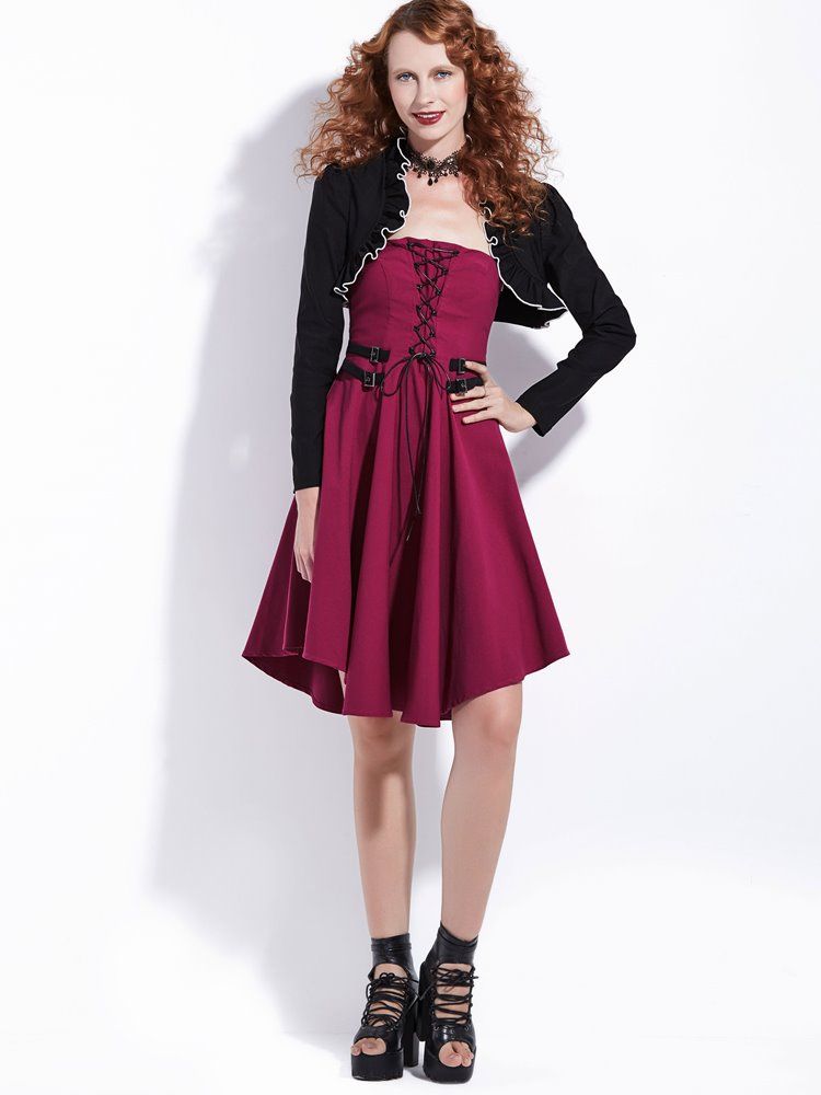 Vestido Feminino De Mangas Compridas Em Linha A Para Halloween Com Duas Peças Falsas