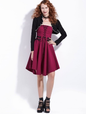 Vestido Feminino De Mangas Compridas Em Linha A Para Halloween Com Duas Peças Falsas