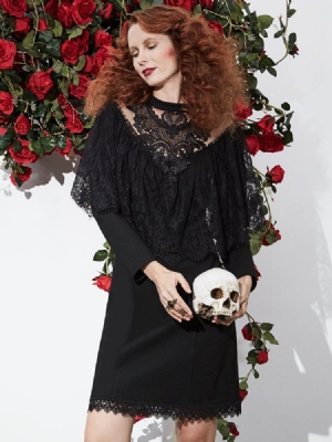 Vestido Feminino De Mangas Compridas Em Renda De Mangas Compridas Para Halloween