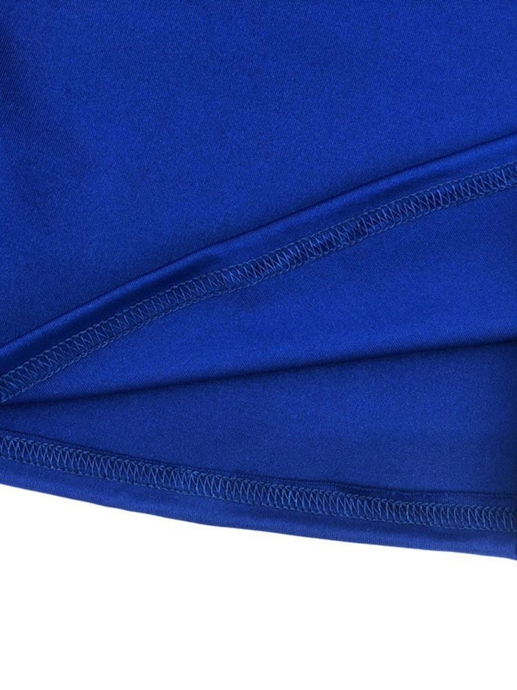 Vestido Feminino De Ombro Frio Com Decote Em V Acima Do Joelho Azul