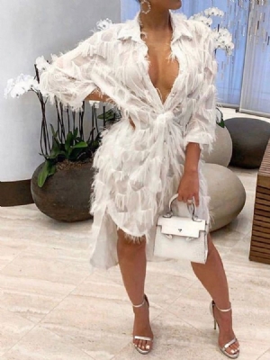 Vestido Feminino De Panturrilha Média Manga Três Quartos A Linha Ocidental