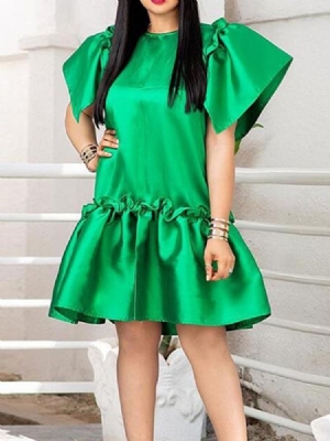 Vestido Feminino Plissado Na Altura Do Joelho Manga Curta Outono
